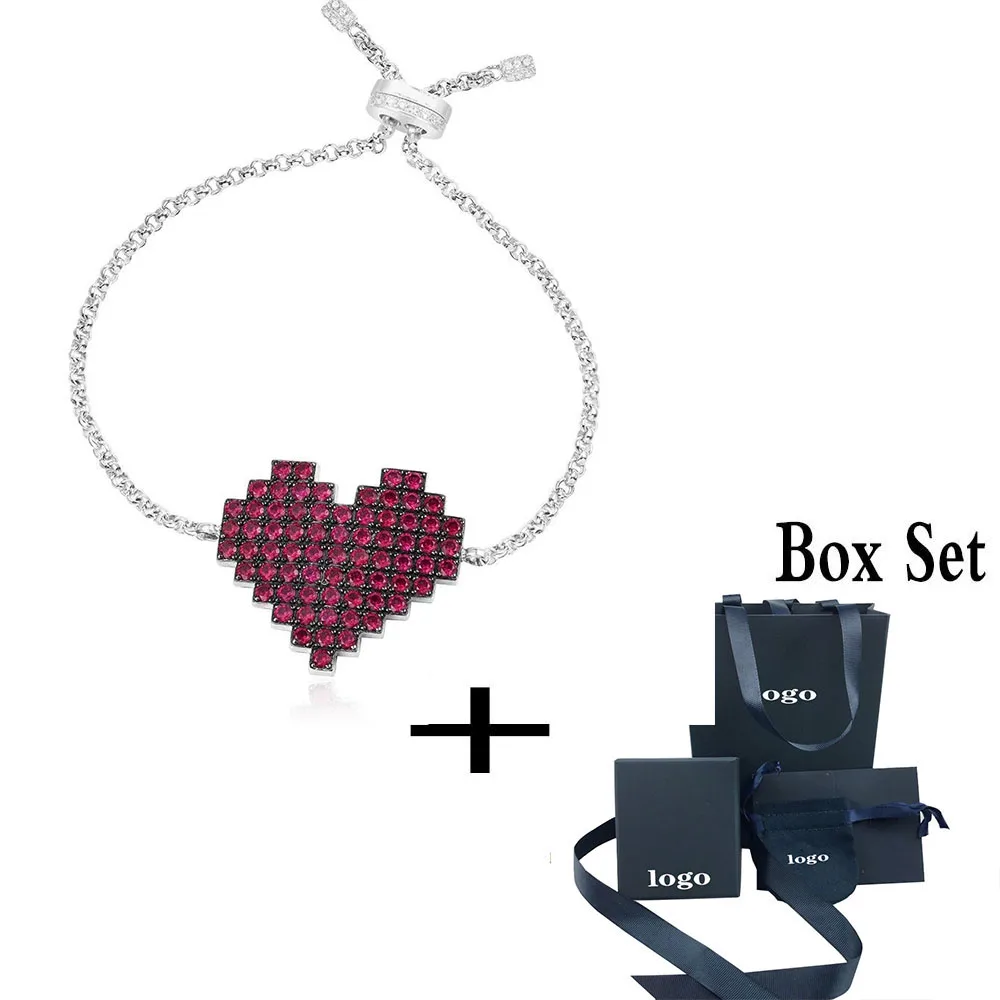 Женский браслет из серебра 2020 пробы с подвеской в виде сердца|Цепочки и браслеты|