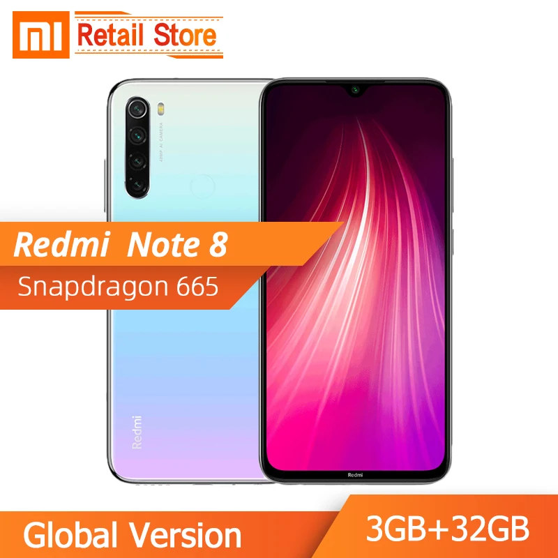 Смартфон Xiaomi Redmi Note 8 с глобальной версией 3 ГБ 32 Восьмиядерный процессор Snapdragon 665