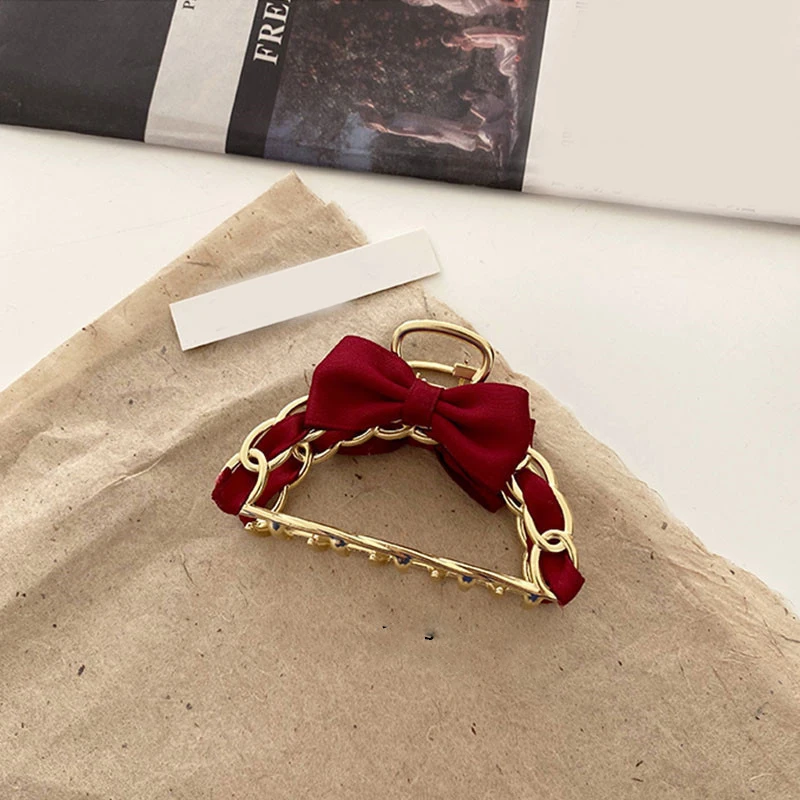 

Korean Fashion Metal Chain Plate Hair Claws Sweet Women Girls Bowknot Back Of Head Hairpin Hair Accessories Headwear Hot Sale