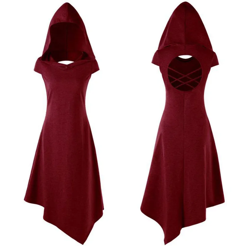 Женский костюм эльфа ведьмы средневековый винтажный готический с капюшоном