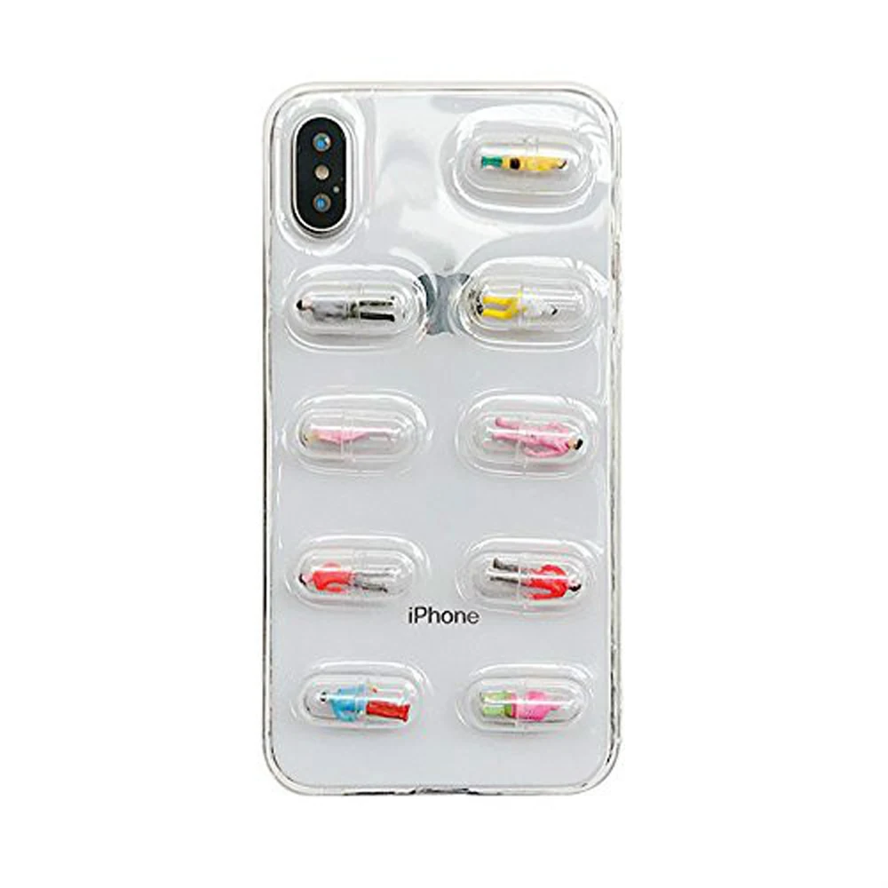 Прозрачные холодные пилюли Мягкий ТПУ 3D чехол для iPhone X XS 11 Pro Max Мультфильм