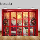 Mocsicka фотография фон для Рождества красное окно Санта-Клаус Рождественская елка венок ребенок день рождения Декорация