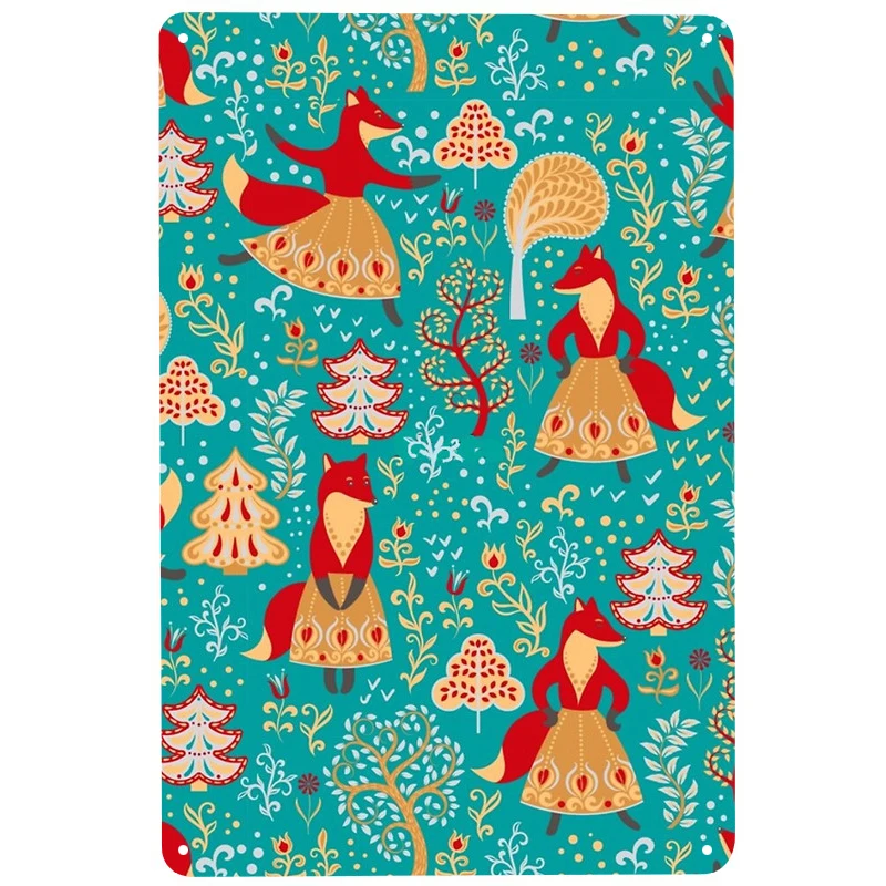 

Foxes in a fairy forest printed Metal Signs Retro Tin Signs Funny Poster Decor for Bar Pub Club Decoration for Living Room Home