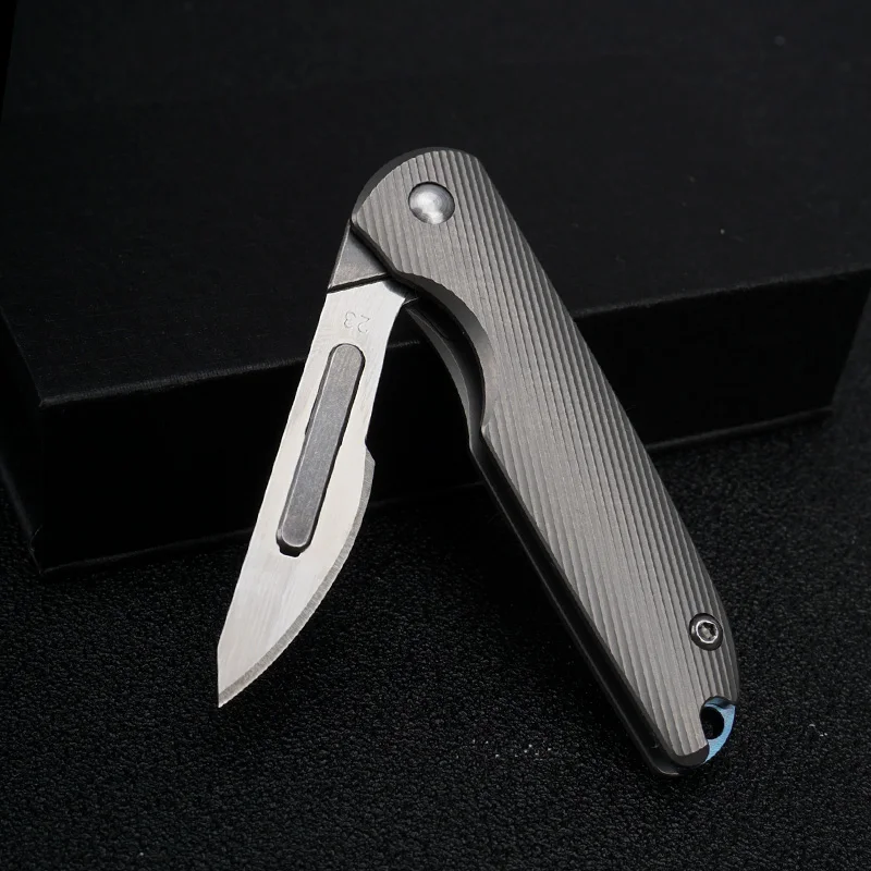HWZBBEN Scalpels EDC Складной нож из титанового сплава с 10 лезвиями NO.24 гравировальные