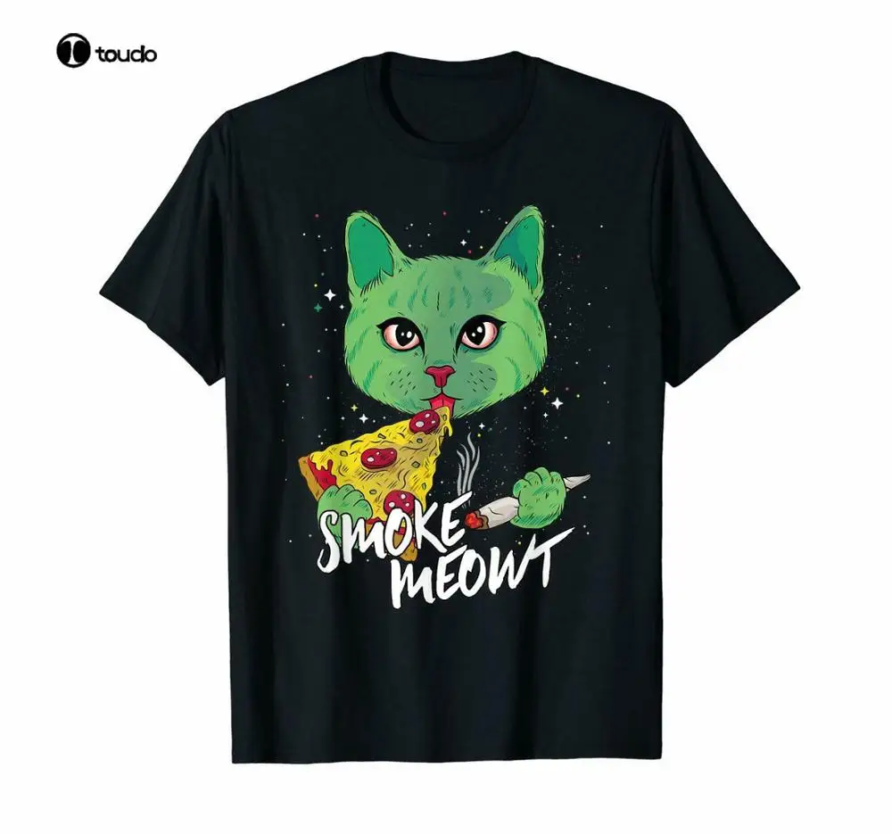 

Pot Stoner Cat With Pizza Weed 420 Get High Time Funny Black T-Shirt