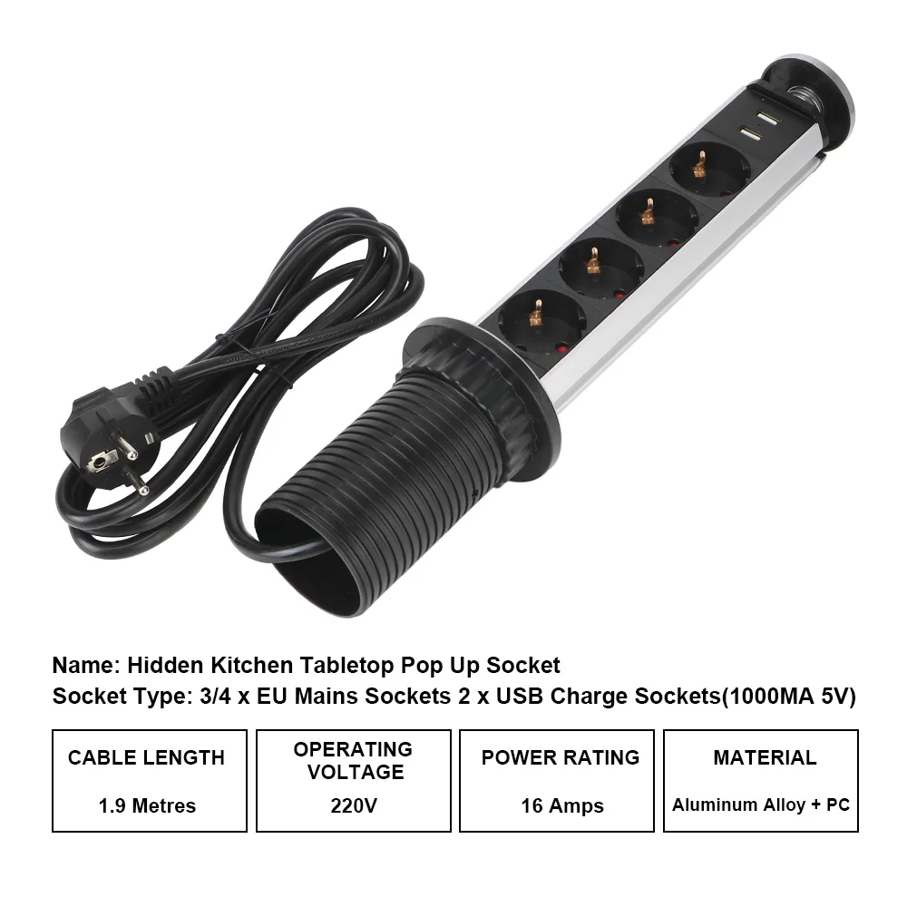 3/4 розетки питания с европейской вилкой 1 светодиод + 2 зарядных USB-порта