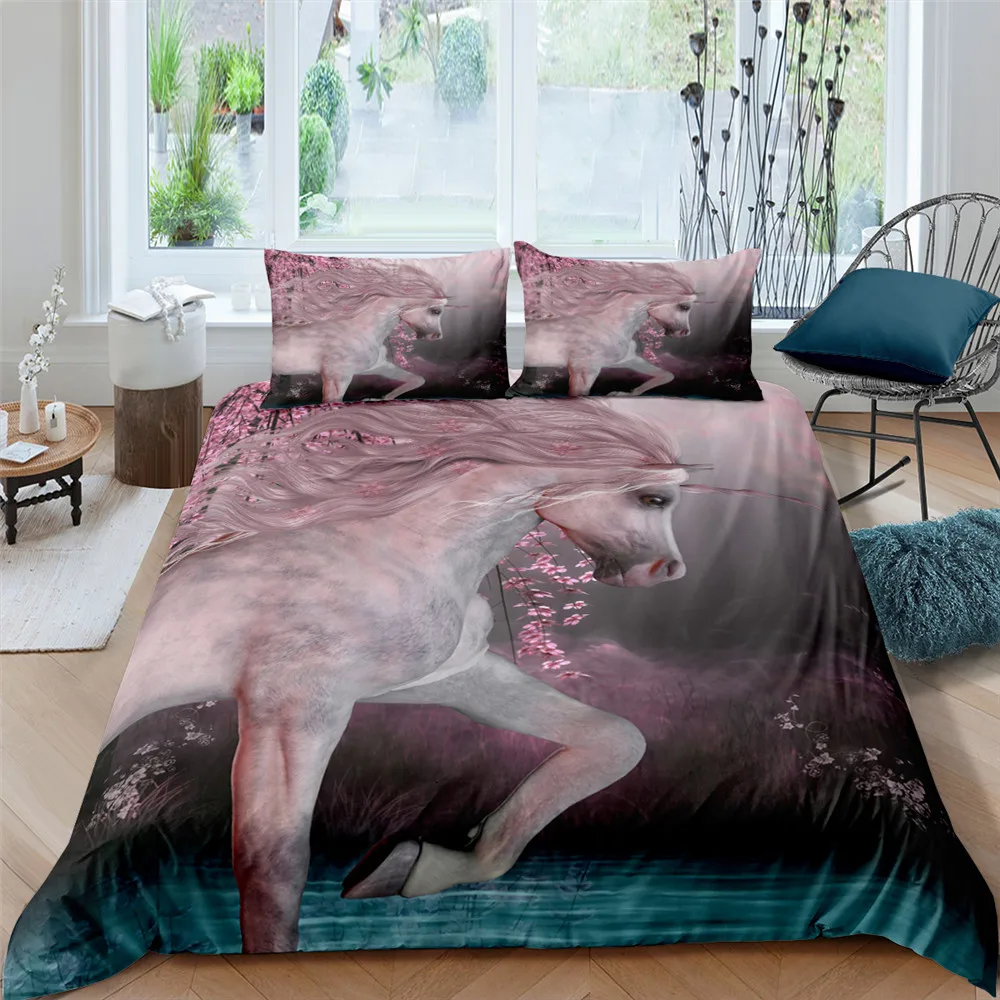 

3D Horse Printed Bedding Set 2/3 Pcs Duvet Cover With Pillowcases King Queen Size Bedroom Home Textiles