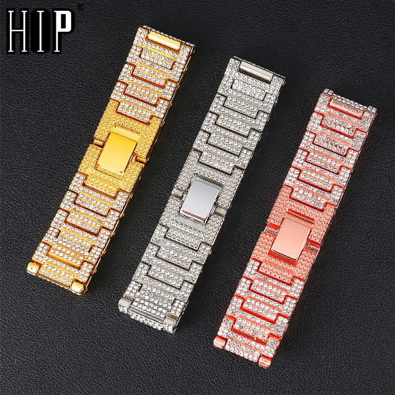 Хип хоп Iced Out Bling полностью Стразы золотые часы браслет звено цепи браслеты для