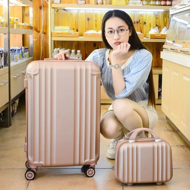 Rose gold set 2" 24 дюймов ABS+ комплект чехлов для ПК путешествия женщин чемодан на колесах путешествия носить на каюте прокатки багажа Женская Тележка багажа детей - Цвет: Rose gold set