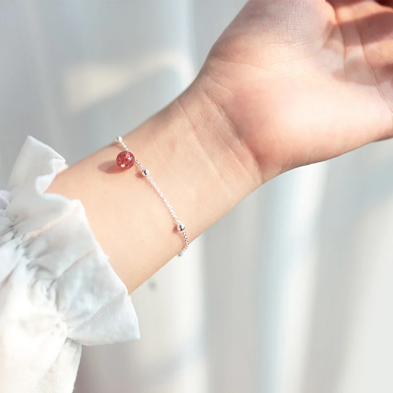 Женский браслет из 100% стерлингового серебра 925 пробы с клубничными кристаллами и