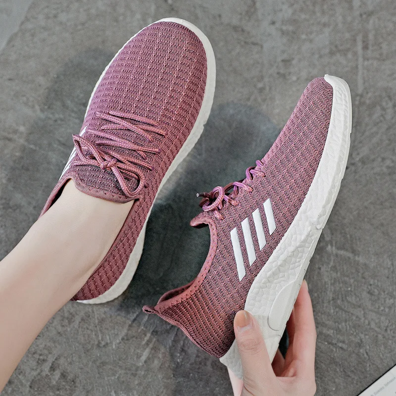 

2021 Fashion Flat Casual Women Shoes Flowers Lightweight Mesh Breathable Athletic Lace-up Sneakers Women Walking Sports Shoes
