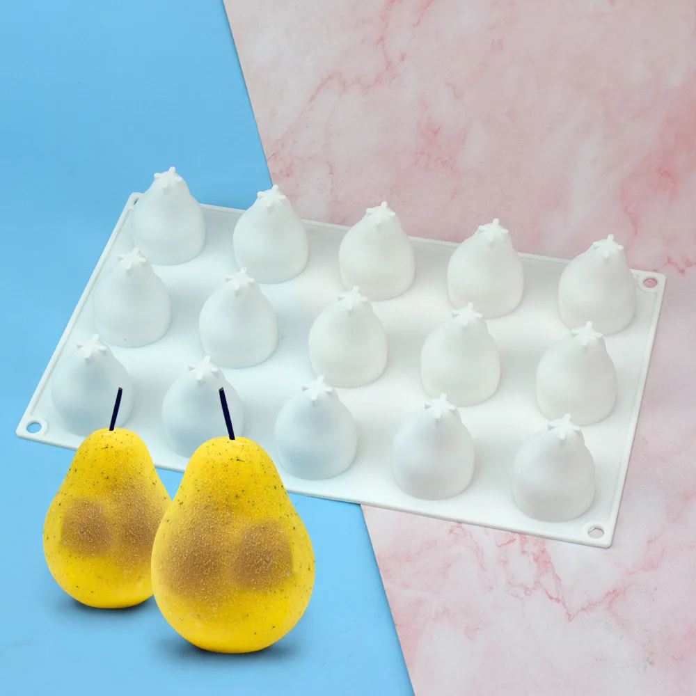 

Kitchen 15-Piece Pear Silicone Mold 3D Three-Dimensional Pear French Cake Fruit Chocolate Handle Soap Baking Accessories