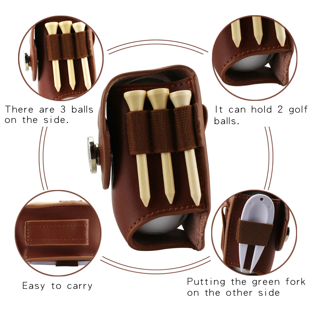 Сумка для мяча гольфа портативная Кожаная мини сумка с зажимом черный держатель 2