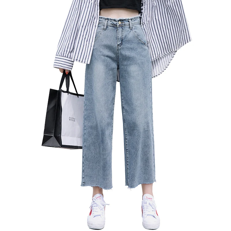 

Wide leg jeans women high waist loose Ankle pants Summer pocket Ripped high street Jeans Straight-length pants