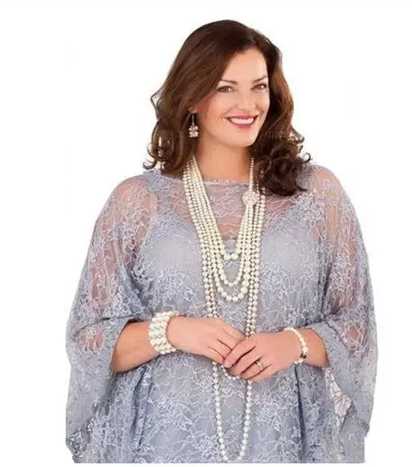 Кружевное платье для матери невесты с длинным рукавом серебристо серое гостей