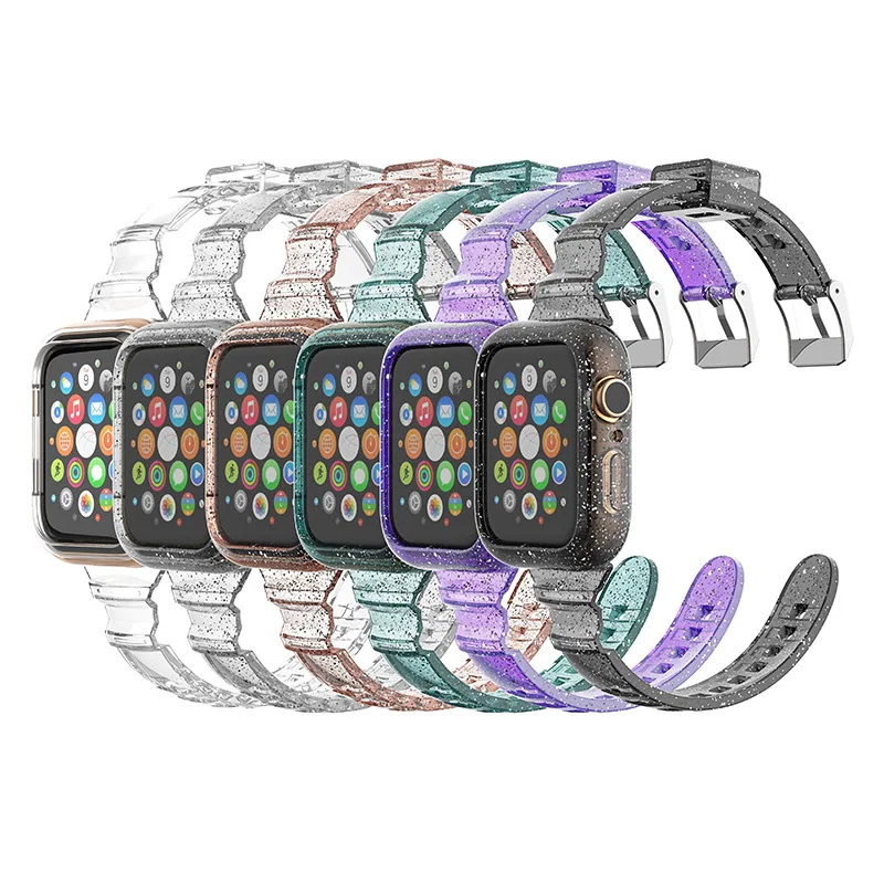 Ремешок с чехол для Apple Watch ремешок 42 мм 38 Версия 44 40 Спортивные блеск мягкий