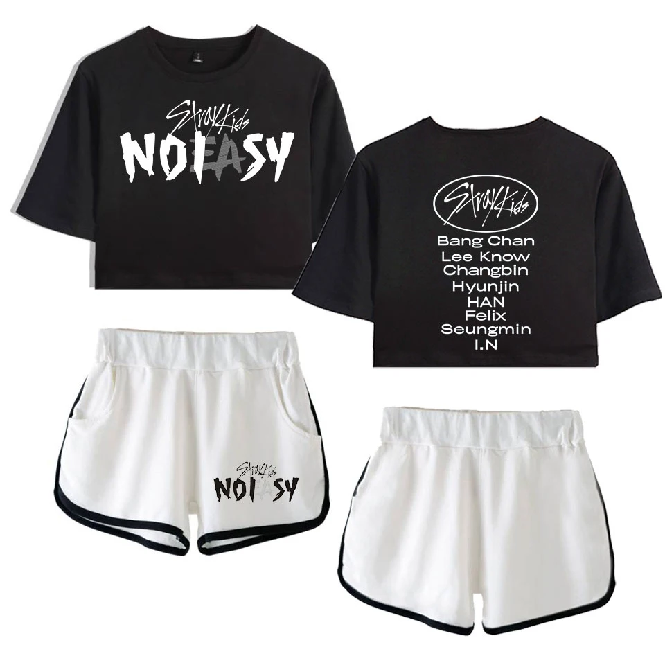 

Kawaii Stray kids SKZ Noeasy Dew navel спортивные костюмы для девочек модный Молодежный комплект из двух предметов летние женские сексуальные шорты + Милая ...