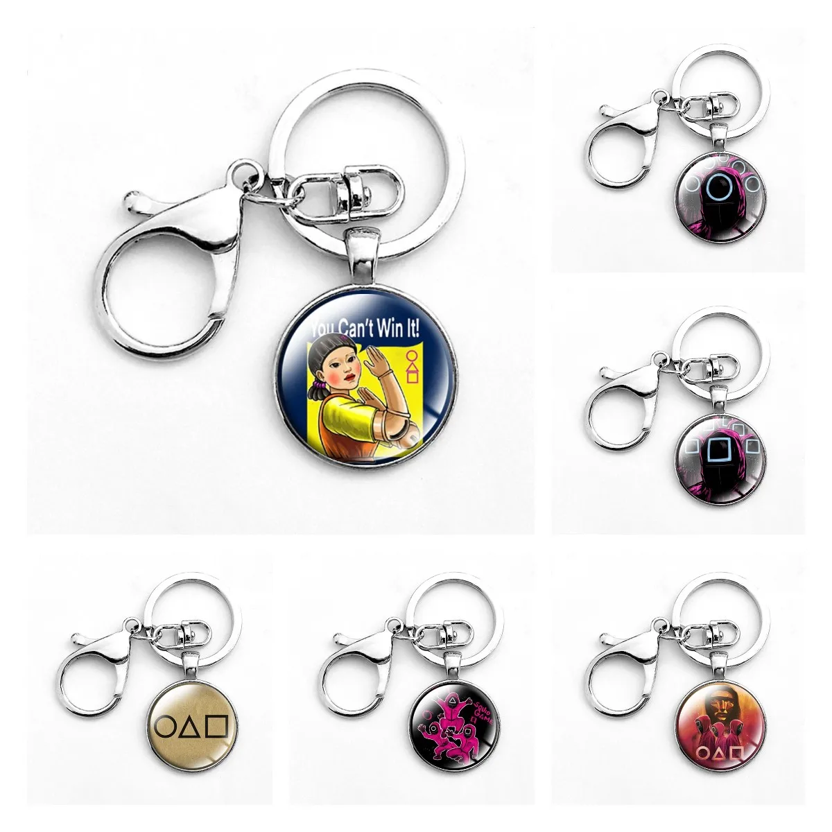 

Squid Game Keychain 360 Degrees Rotated Moon Pendant Game Metal Key Chain Ring for Men Women Cute Keychain Charms