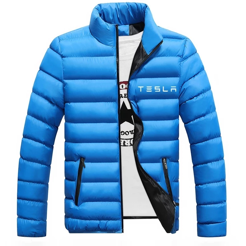 

New Tesla Streetwear Jackets Car Logo Zipper Male Print Casual Padded Sport Coats Man's Hip Hop Cotton Tops