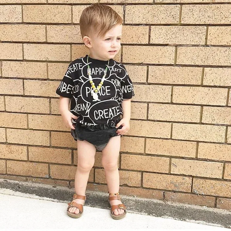 Детская одежда с короткими рукавами принтом в виде букв для малышей маленьких