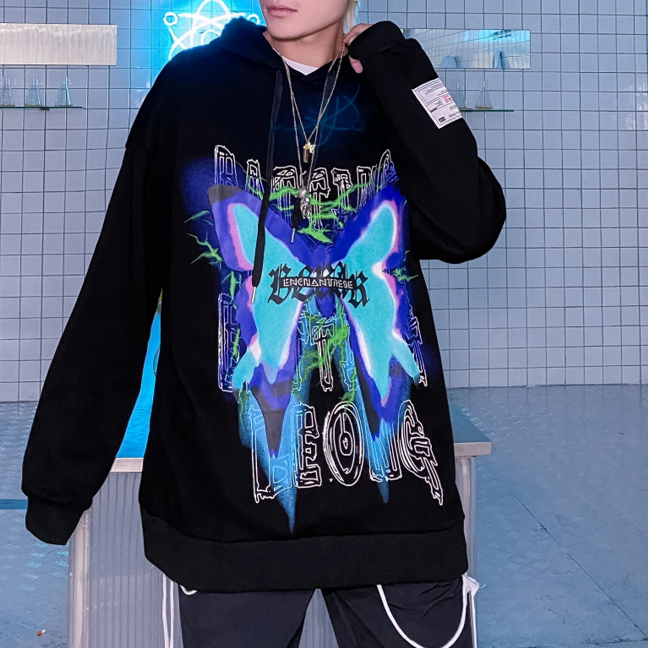 Мужская хлопковая толстовка с капюшоном и принтом бабочки|Мужские толстовки