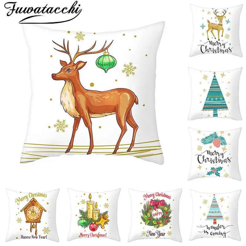 

Fuwatacchi Cushion Cover Christmas Pillow Case Deer Sock Santa Claus Decorative Pillow Covers For Sofa Home Decor Funda Cojin