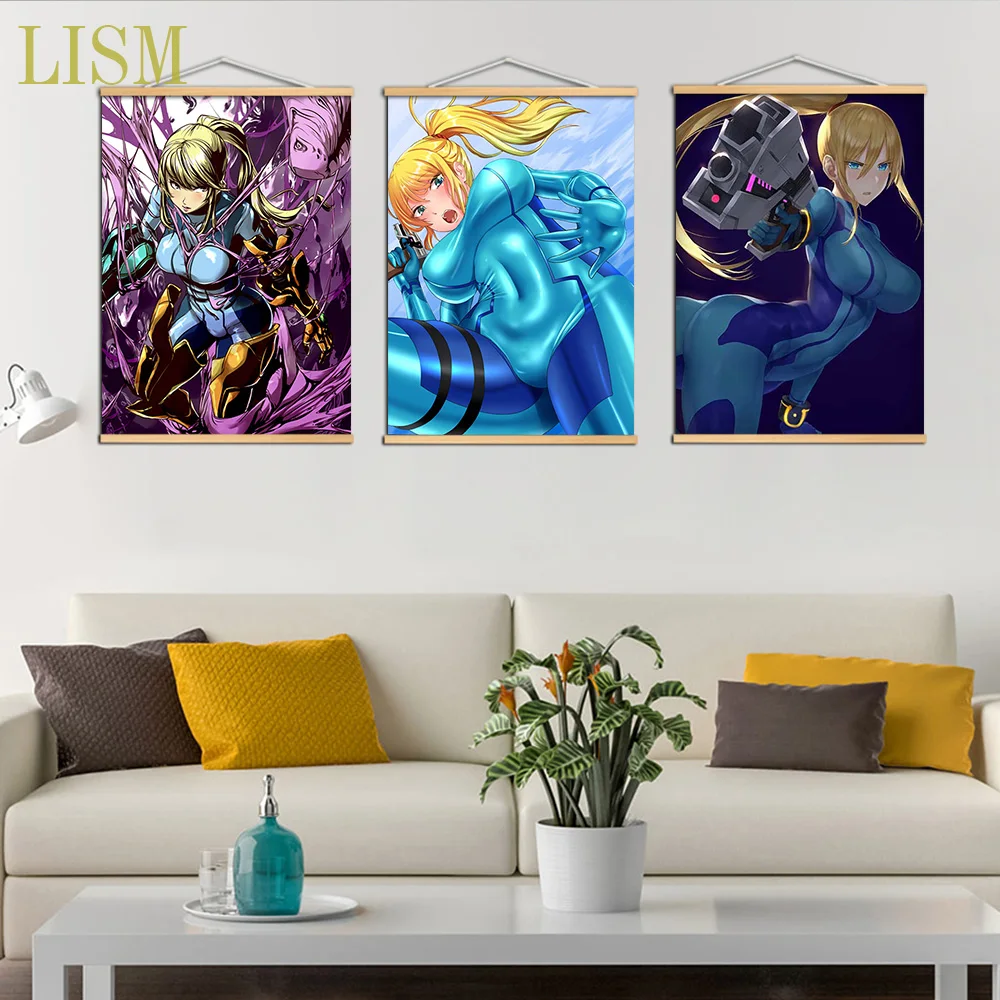 Аниме Косплей Метроид Самус Аран настенный постер манга свиток из массива дерева