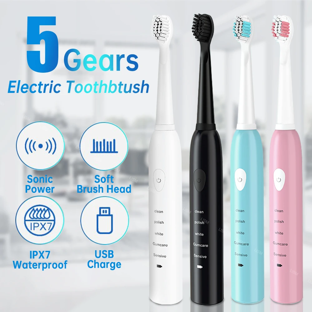

Smart Ultrasonic Sonic Electric Toothbrush 5 Gears USB Rechargeable Adult Tooth Brush Automatic IPX7 Waterproof Teeth Brush