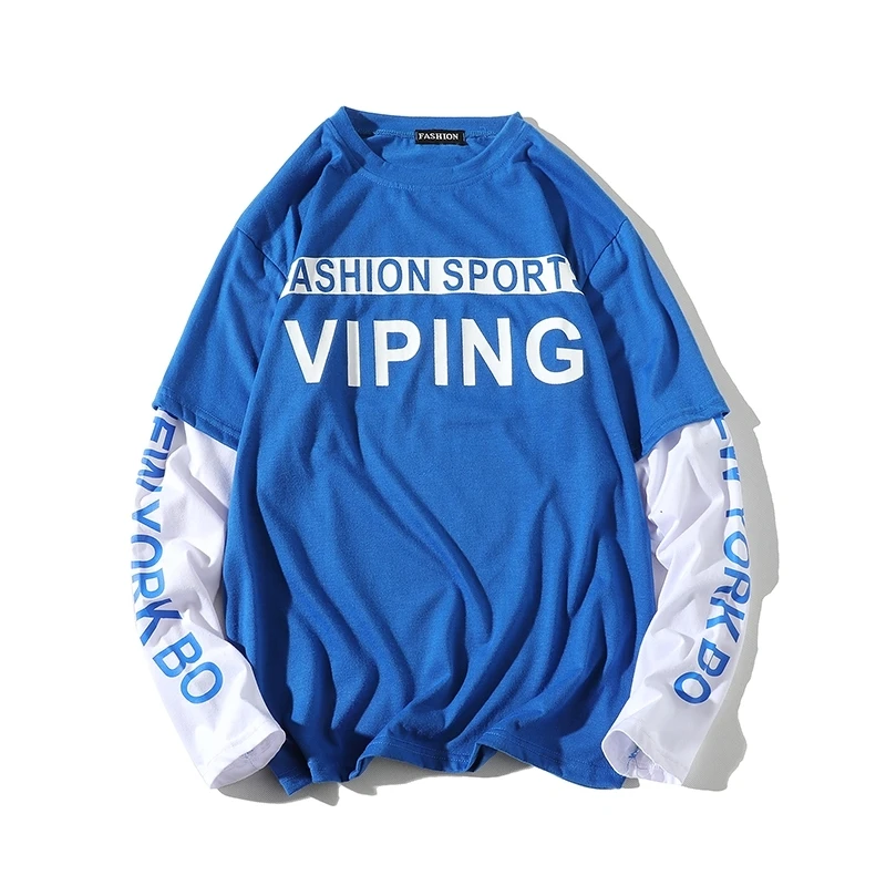 

Letter Print Crewneck Sweatshirt for Mens Clothing Teens Patchwork Sleeve Pullover Tops 2020 Japanese Harajuku Trends Streetwear