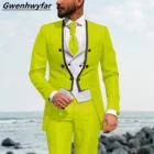 Новый дизайн мужского костюма Gwenhwyfar с черной окантовкой, Свадебный мужской костюм травяного зеленого цвета с белым жилетом, красный королевский синий мужской костюм