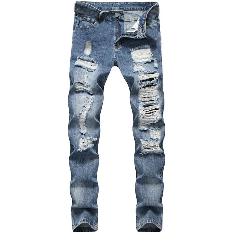 Новые модные джинсы, мужские тонкие джинсы на молнии, обтягивающие потертые брюки, брюки, Мужская одежда, Прямая поставка