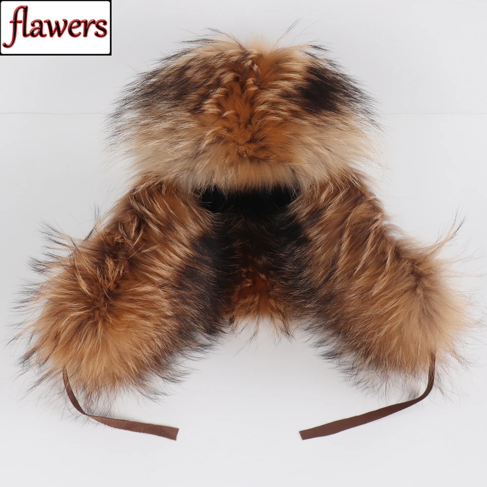 

Hot Sale Russia Men Full Pelt Real Fur Hat Winter Outdoor Men Warm Real Raccoon Fur Bomber Hats Natural Soft Raccoon Fur Cap