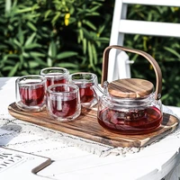 high temperature resistant glass teapot set five piece tea set gift transparent flower stove safety glass teapot with infuser