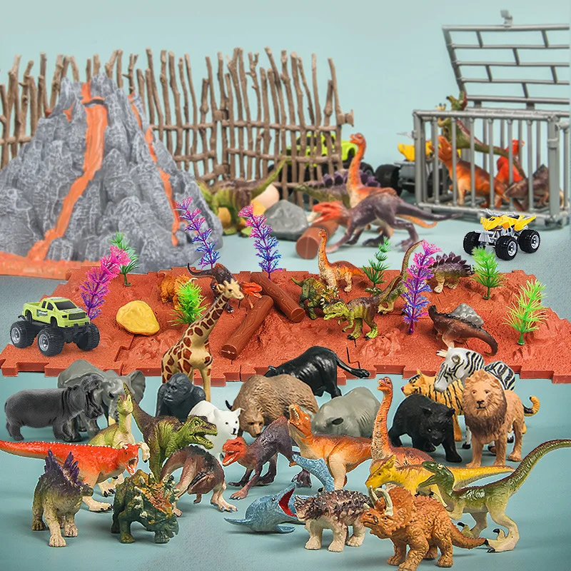 Реалистичный вулкан динозавр сцена животное мир имитация спрей извержение