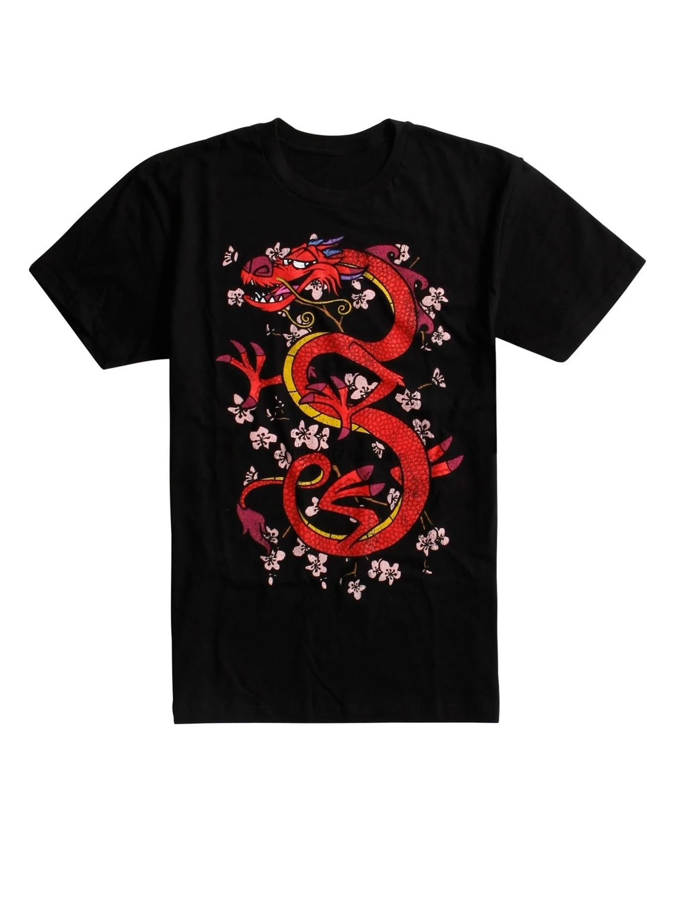 Fashion Printing Cotton Men T-Shirt Mulan Mushu Cherry Blossom T-Shirt Men Funny T-Shirt