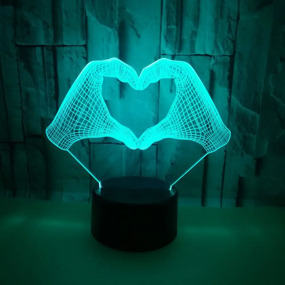 3D ночник с надписью Love Gesture светодиодный прикроватный светильник изменением 7