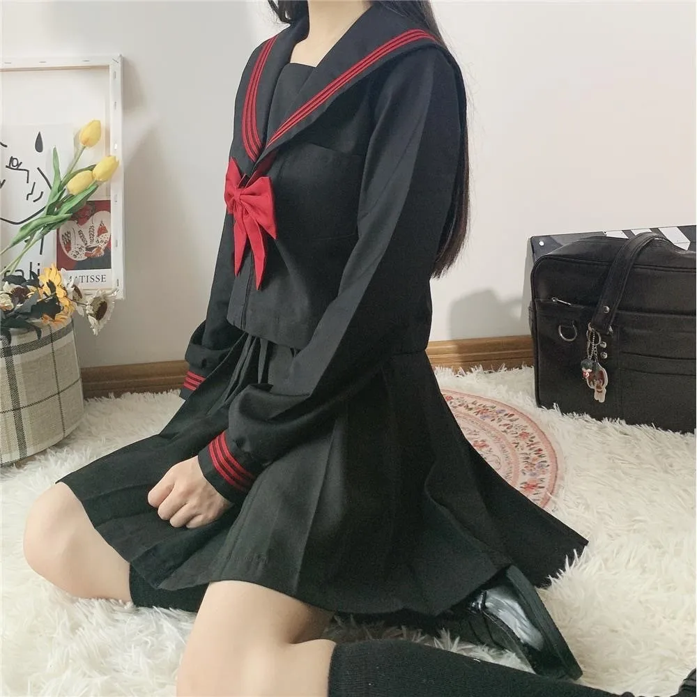 

Japanese JK uniform female suit casual Harajuku plus size mini pleated skirt kawaii gothic set Ulzzang new college 4 piece suit
