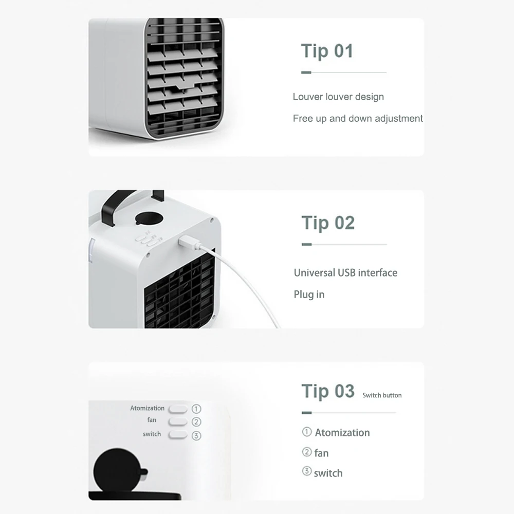 

Air Conditioner Air Cooler Portable Mini Fan Three Speed Adjustable Silent Air Cooler USB Charging Desktop Spray for Home Office