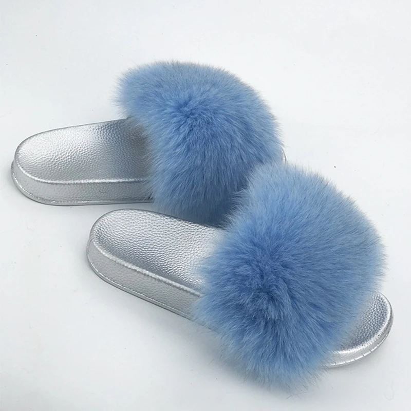 Новинка Женские меховые Шлепанцы из натурального Лисьего меха Модные стильные