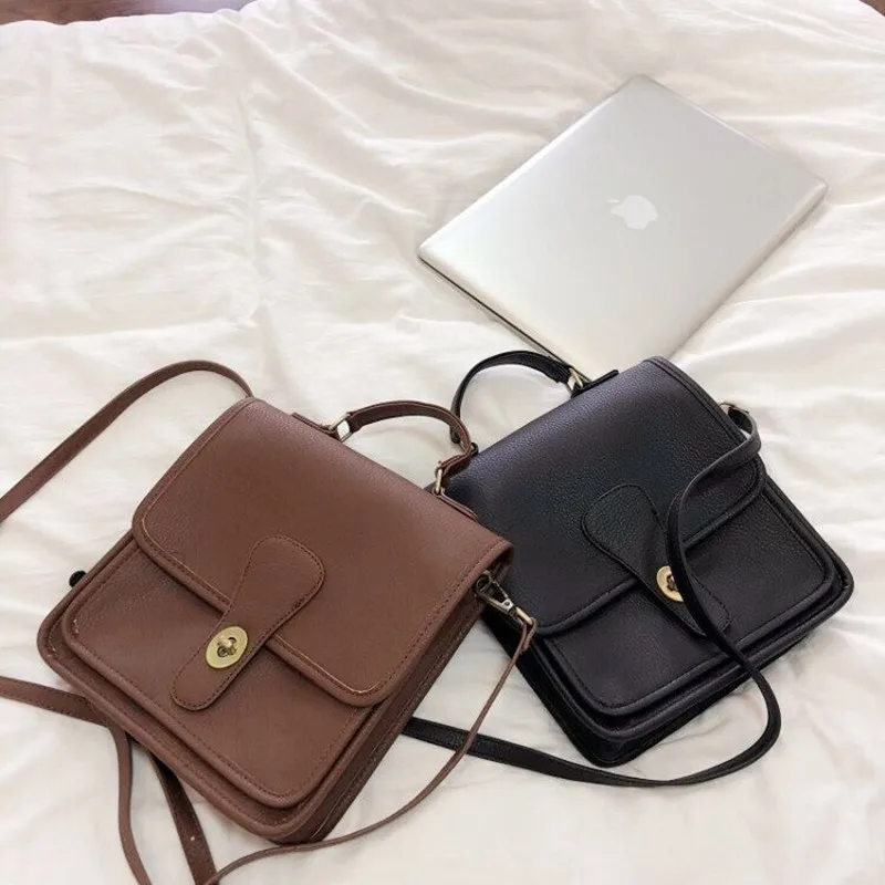 Женская маленькая сумка-мессенджер сумка через плечо коричневая черная