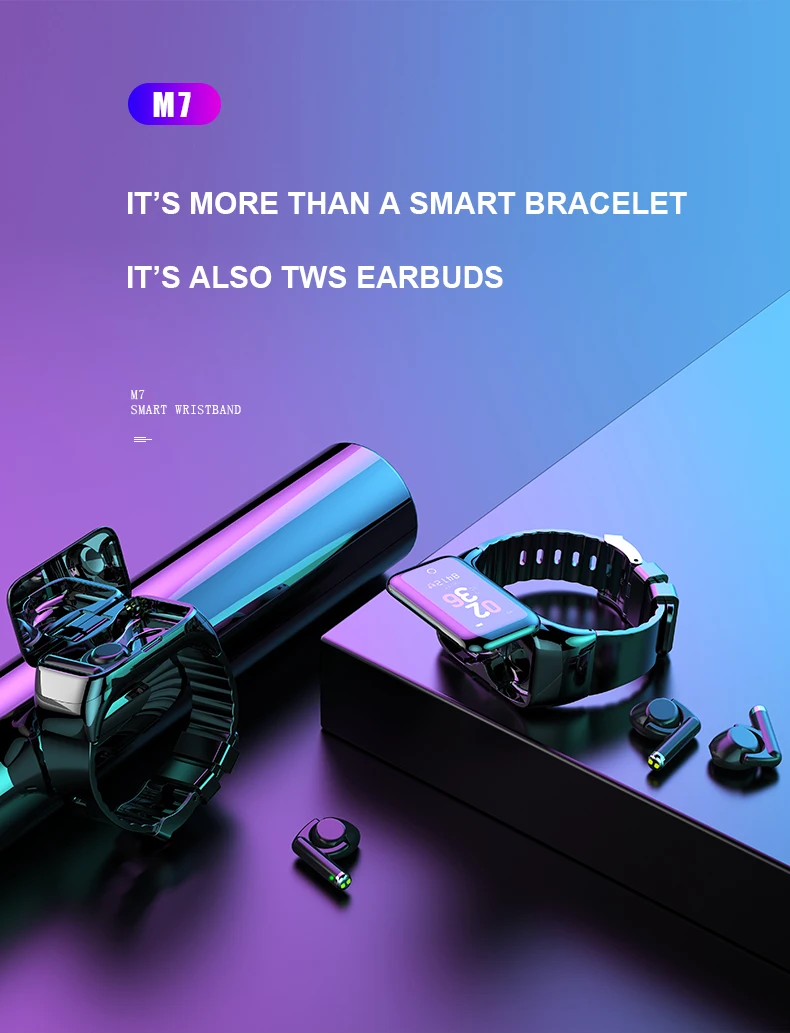Умные часы M7 с наушниками BT5.0 Поддержка Bluetooth звонки пульсометр умные наушники