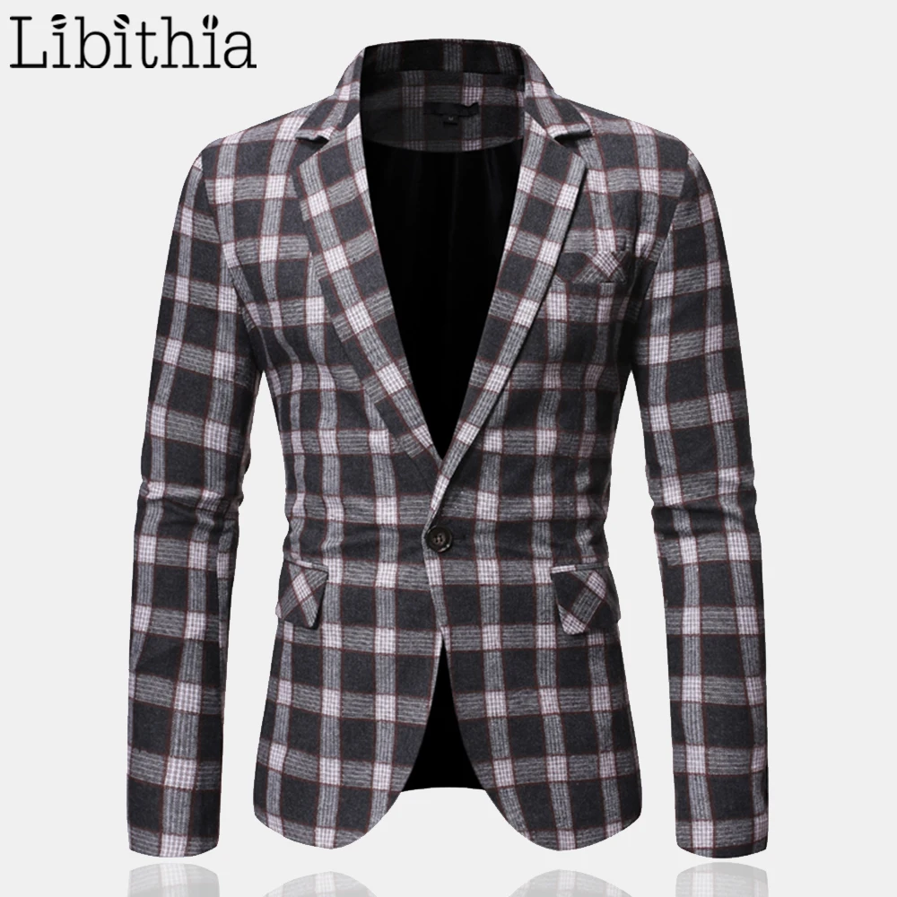 

Mens Plaid Casual Blazers Fashion One Button Jackets Autumn Standard Type Coffee M-3XL Clothes Male A140