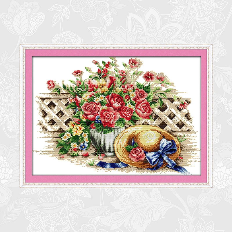 

Joy sunday Sweet flower hat DIY Handmade Counted Cross-stitch kits Schemes Needlework Aida Canvas Embroidery thread Crafts