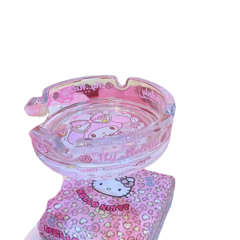 

W&G Cartoon Cute Glass Crystal Melody Circular Ashtray Kitty Girl Bomb Ash Ashtray Home Living Room Decor Gift For Boyfriend