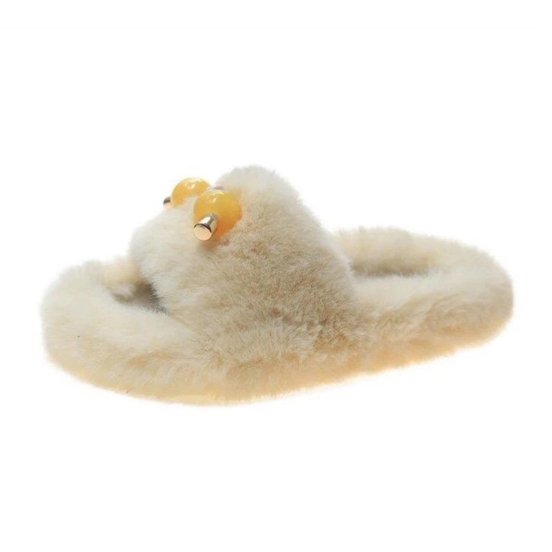 

Winter Slippers Women Furry Slippers Warm Fur Slides Shoes Fluffy Flat Sandals Female Slides Plush Home Shoes Pantuflas De Mujer