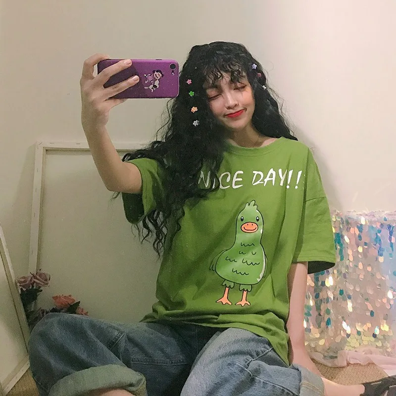 2019 модная футболка женская летняя новая зеленая Милая Повседневная Свободная