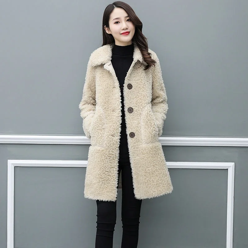 Wool Fur Jacket Real Sheep Fur Coats Winter Coat Women Clothes 2022 New Fashion Medium-long Long Sleeve Thick Warm Coat X71 enlarge