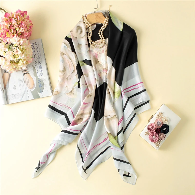 Visual Axles Plus Size Square Scarf Women Luxury Brand Foulard Pashmina Shawls Ladies Boho Rose Head Hijab New 2020 SFN275 |