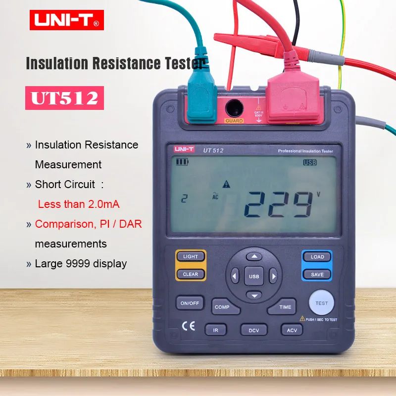 UNI-T UT512 цифровой тестер сопротивления изоляции AC DC напряжение Ом мегомметром метр Мегаомметр 2500 В USB интерфейс подключения к ПК