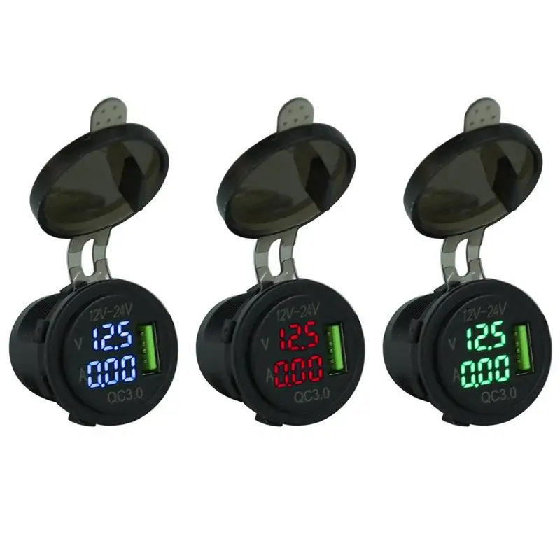 

5V 3A QC 3.0 USB Car Charger LED Indicator Fast Charging Socket Power Adapter with Cover for Auto Motorcycle Boat